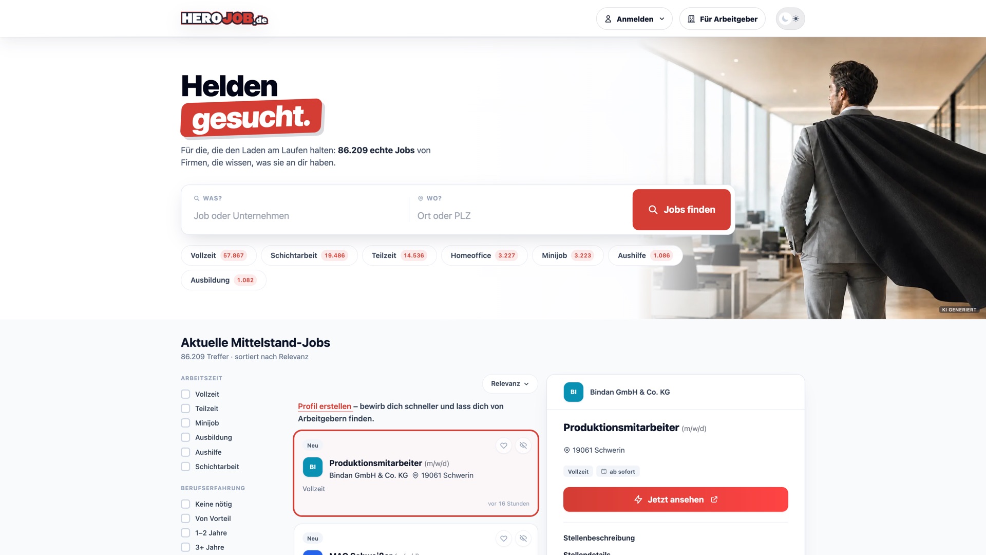 HeroJob.de — Startseite mit Job-Suche und aktuellen Stellenanzeigen