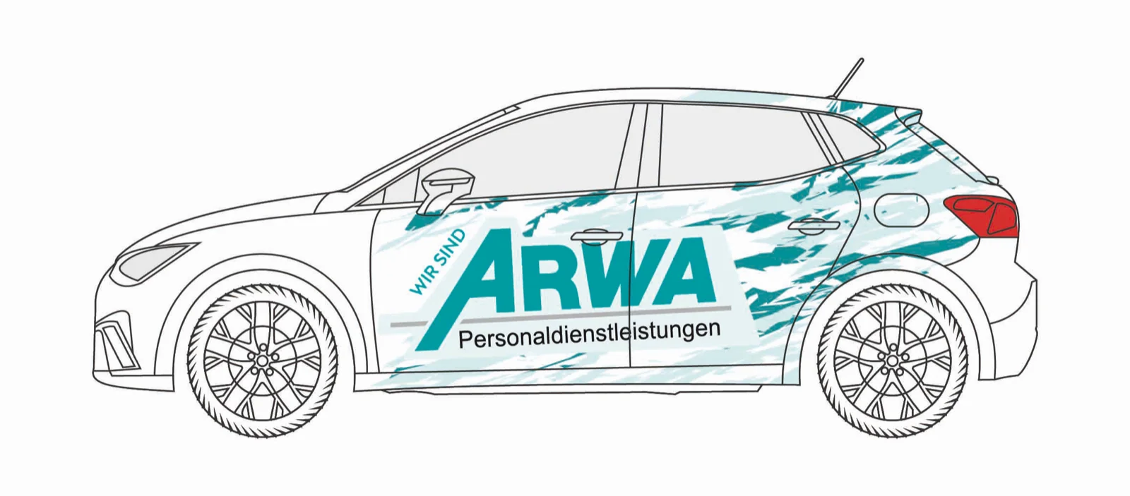 ARWA Fahrzeugfolierung: Seat Ibiza mit Logo und Teal-Muster