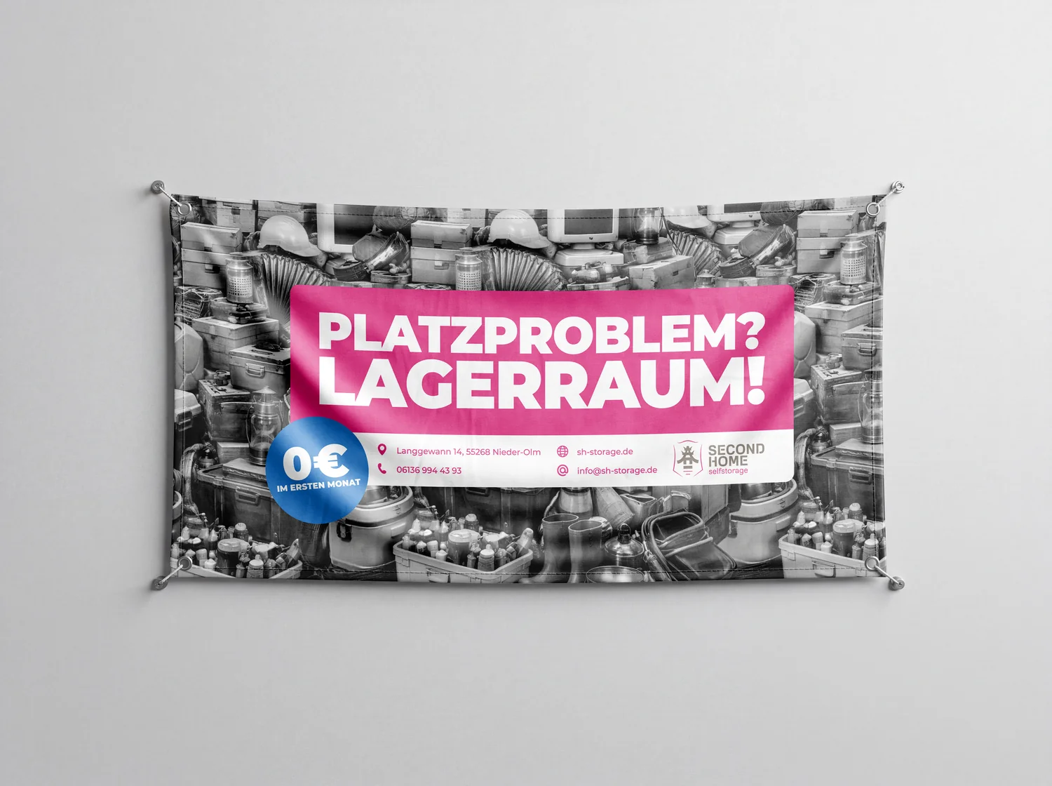 SH Storage Banner „Platzproblem? Lagerraum!“ mit 0€-Aktion im ersten Monat