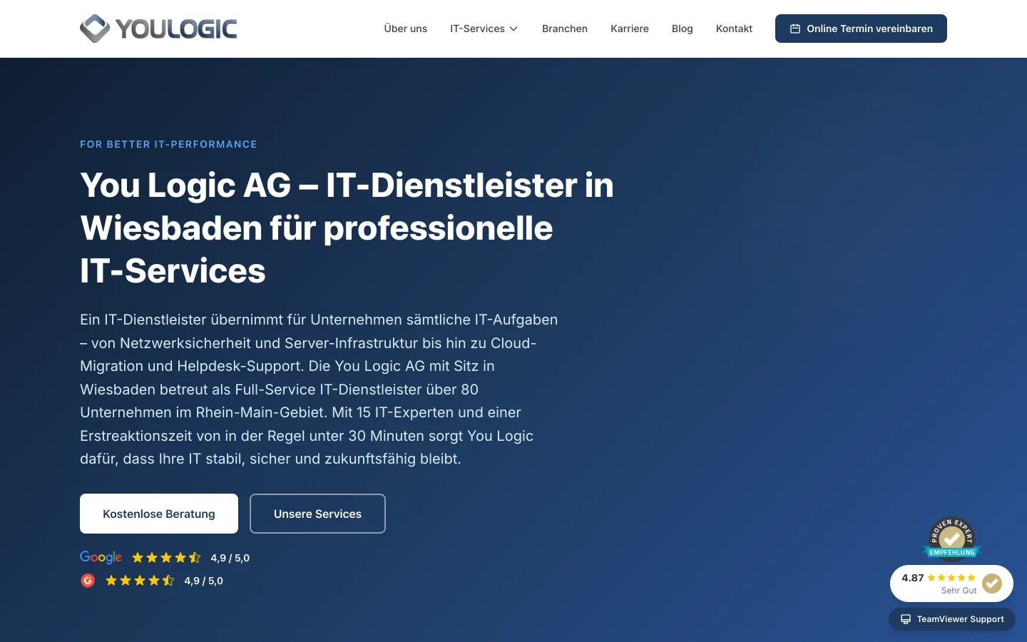 Startseite der You Logic AG unter it-dienstleister.de